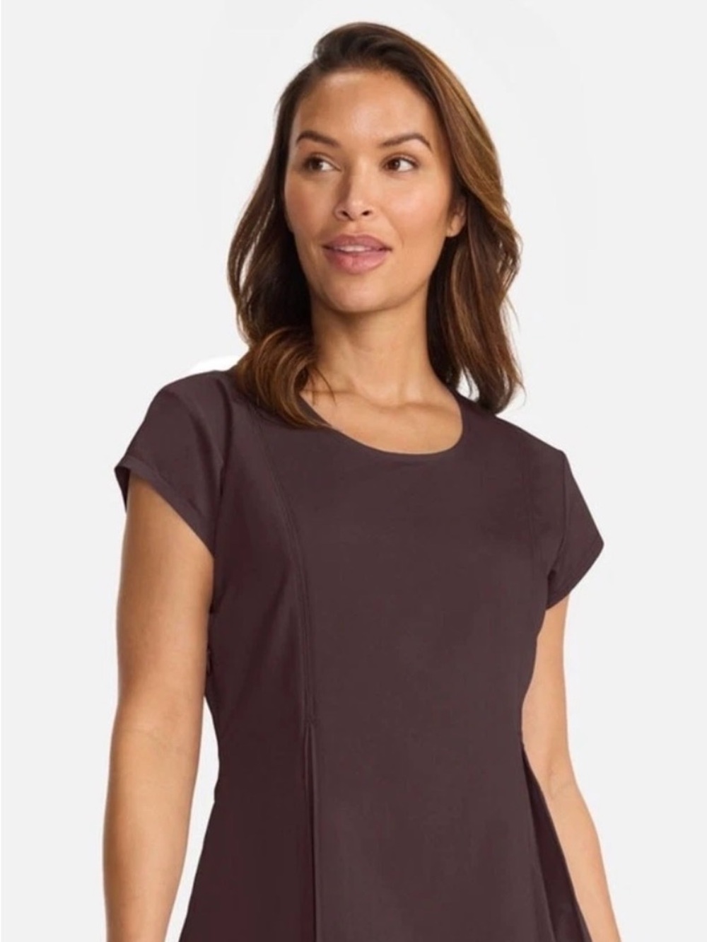 Women’s nursing Medelita scrub top in umbra chestnut brown.